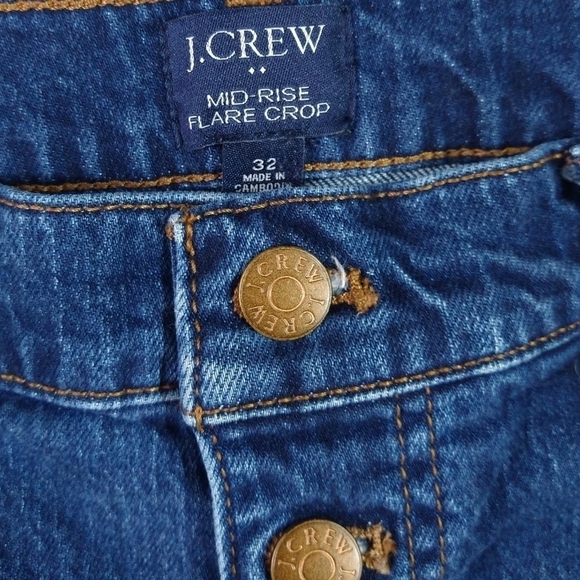 J. Crew Mid Rise Flare Crop Jean in All Day Stretch Button Fly Dark Wash BJ825 - Picture 7 of 9
